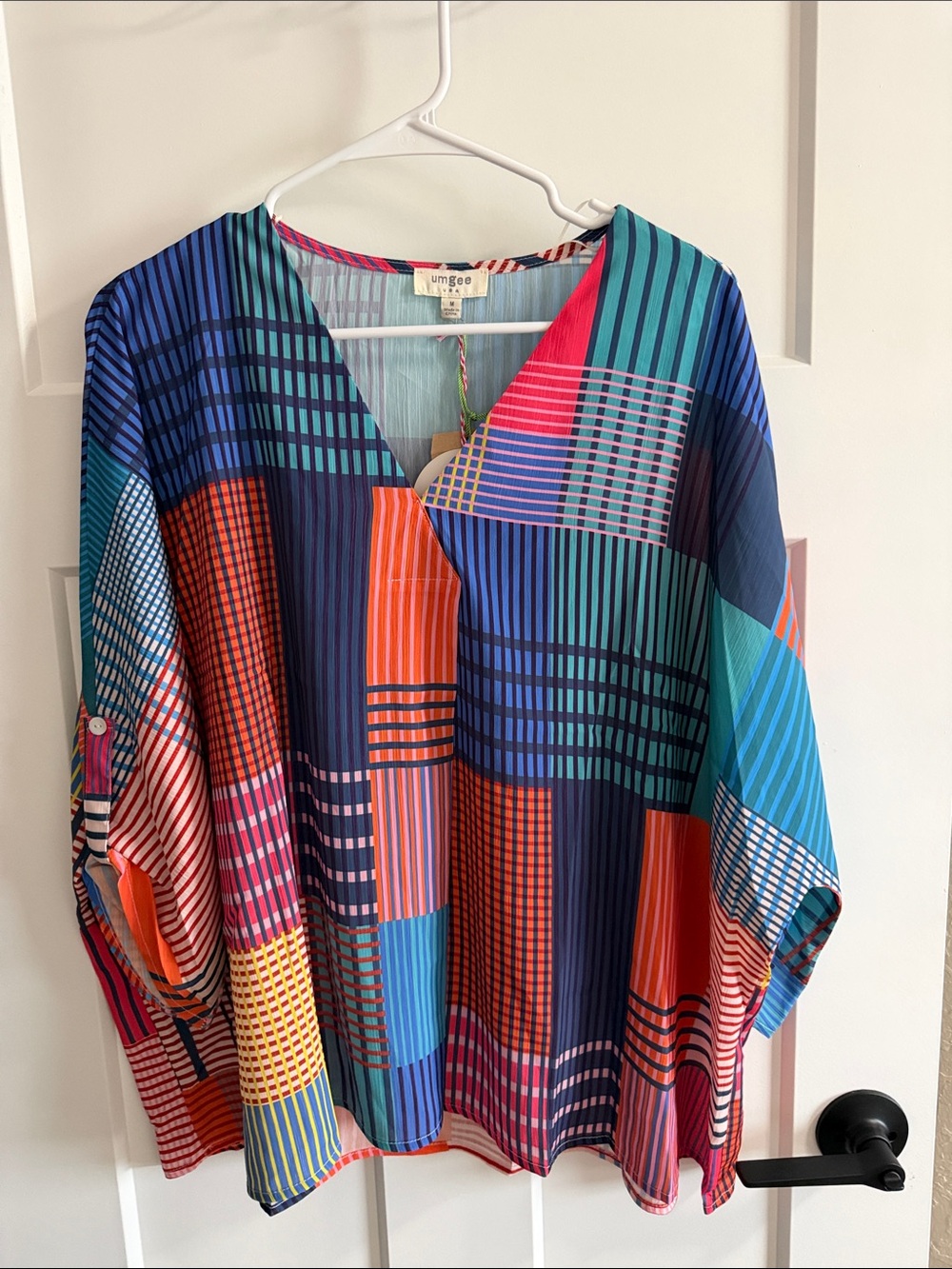 Umgee Multicolor Geometric Pleated V-Neck Tunic